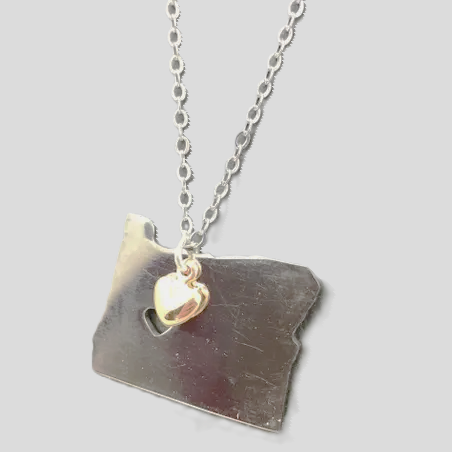 Load image into Gallery viewer, Belva Ann Silver Oregon State with Gold Heart Necklace
