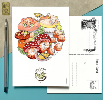Mushroom Cats 8 Collection Postcard