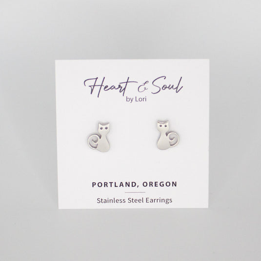 Cat Stainless Steel Stud Earrings