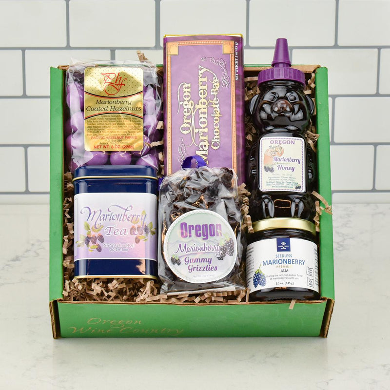 Load image into Gallery viewer, Marionberry Medley Gift Basket packed in signature Made In Oregon gift box
