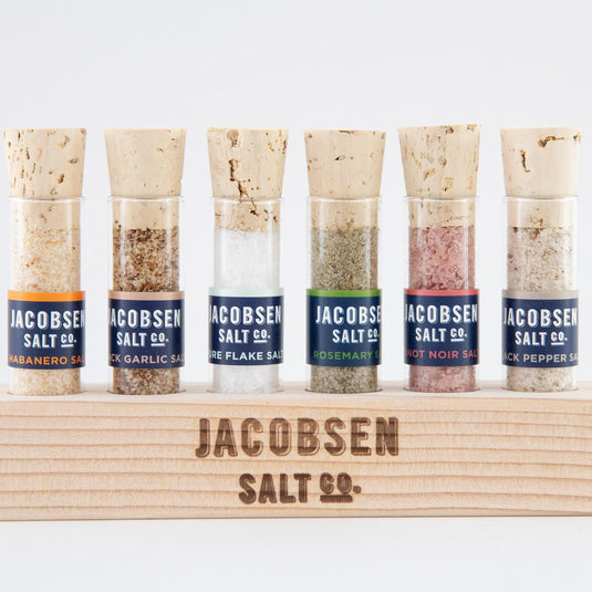 Jacobsen Salt Co. Infused Salt Vial Set With Branded Wood Stand