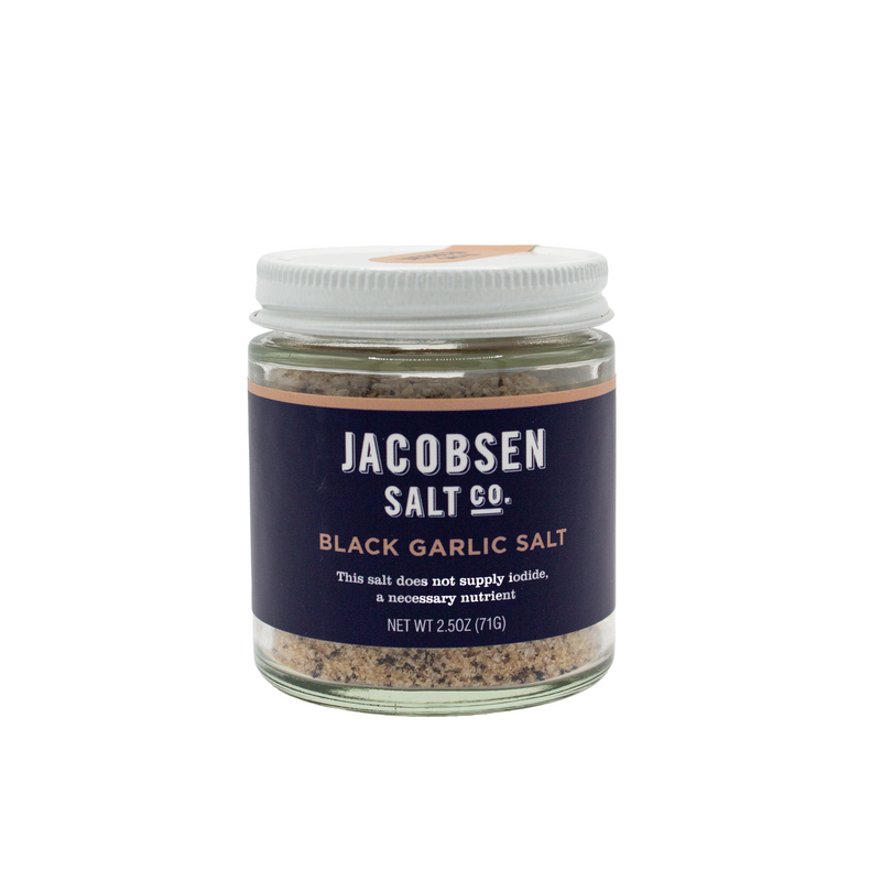 Load image into Gallery viewer, Jacobsen Salt Co. Infused Black Garlic Salt 2.5 oz glass jar
