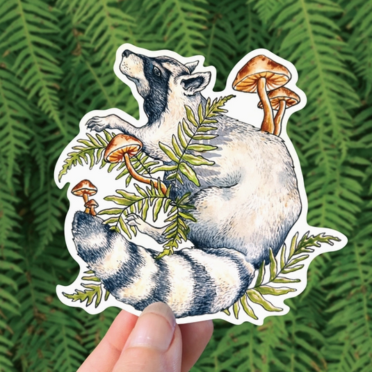 Raccoon Forager Mushroom Sticker