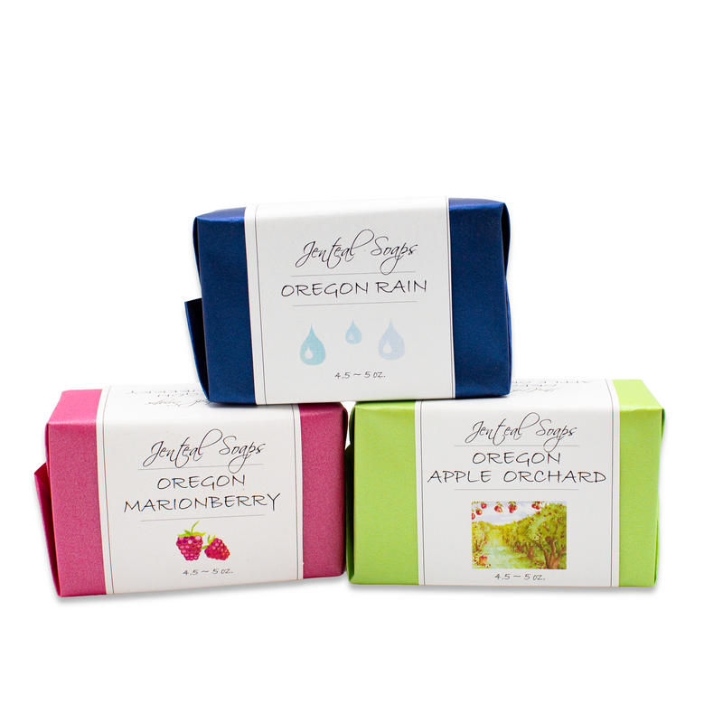 Load image into Gallery viewer, Jenteal, Oregon Soap 3 Bar Gift Bag (Marionberry, Apple, Rain)
