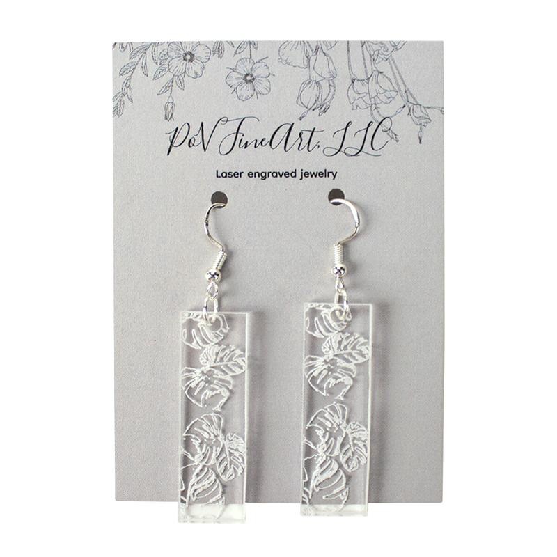 Load image into Gallery viewer, Monstera Rectangle Engraved Acrylic Earrings

