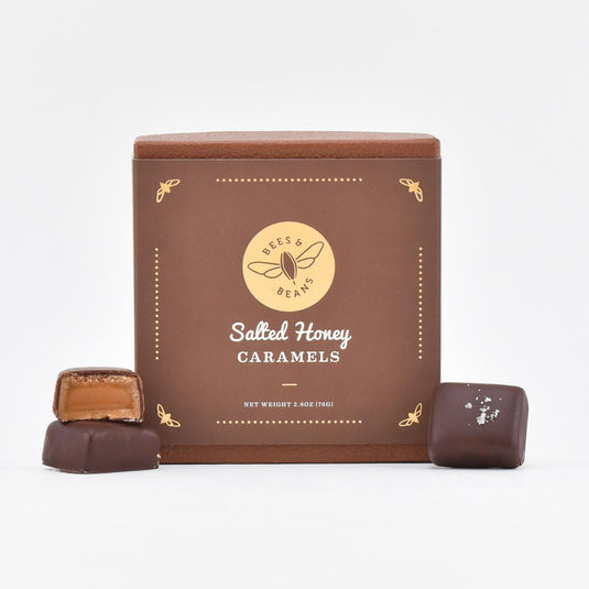 Bees & Beans Chocolate Salted Honey Caramels, 6pc