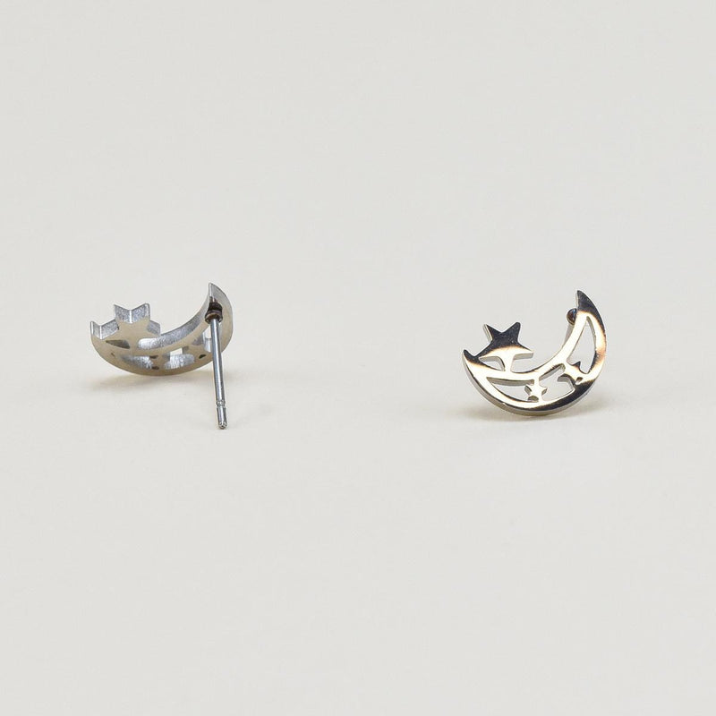 Load image into Gallery viewer, Moon with Stars Silver Earrings
