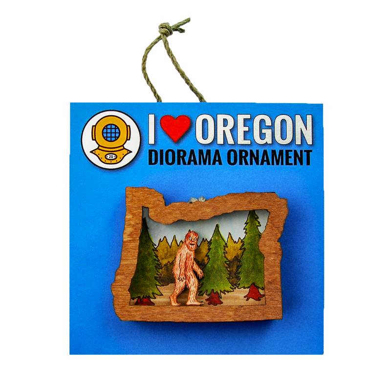 Load image into Gallery viewer, Oregon Sasquatch Diorama Wooden Ornament
