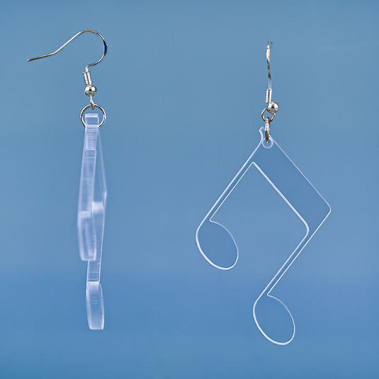 Music Note Clear Acrylic Earrings front and side