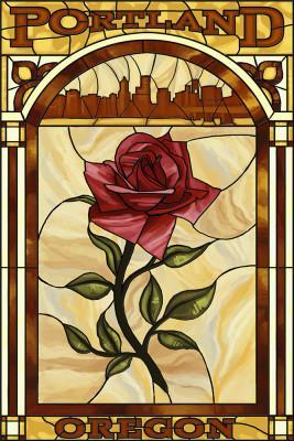 Portland Rose and Skyline Stained Glass Postcard