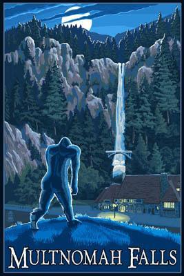 Multnomah Falls Bigfoot Postcard Wood