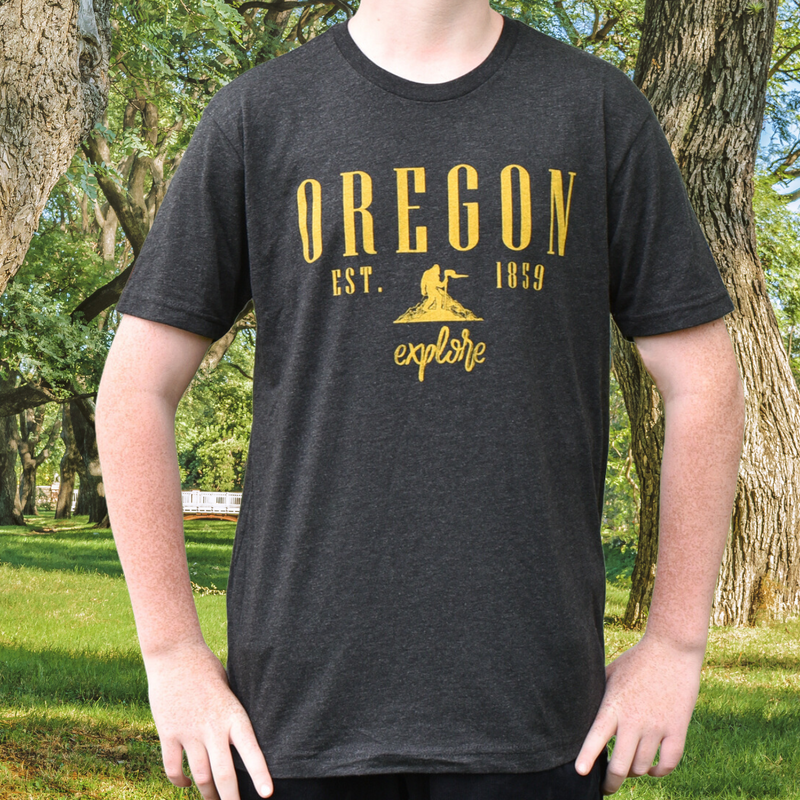 Load image into Gallery viewer, Be Oregon Explore Oregon Sasquatch T-Shirt on model
