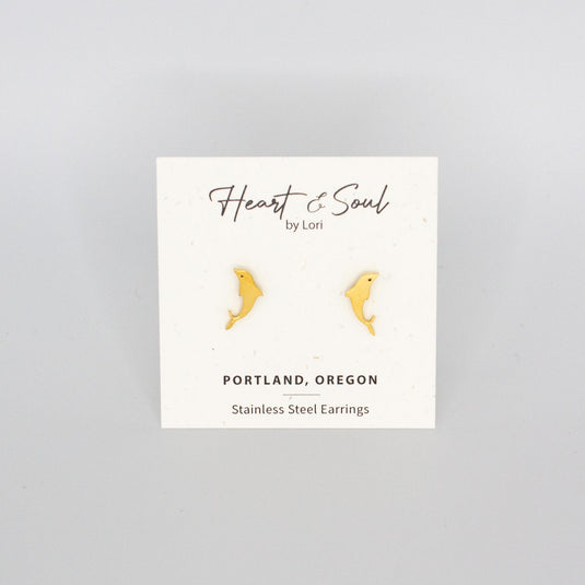 Dolphin Gold Stainless Steel Stud Earrings