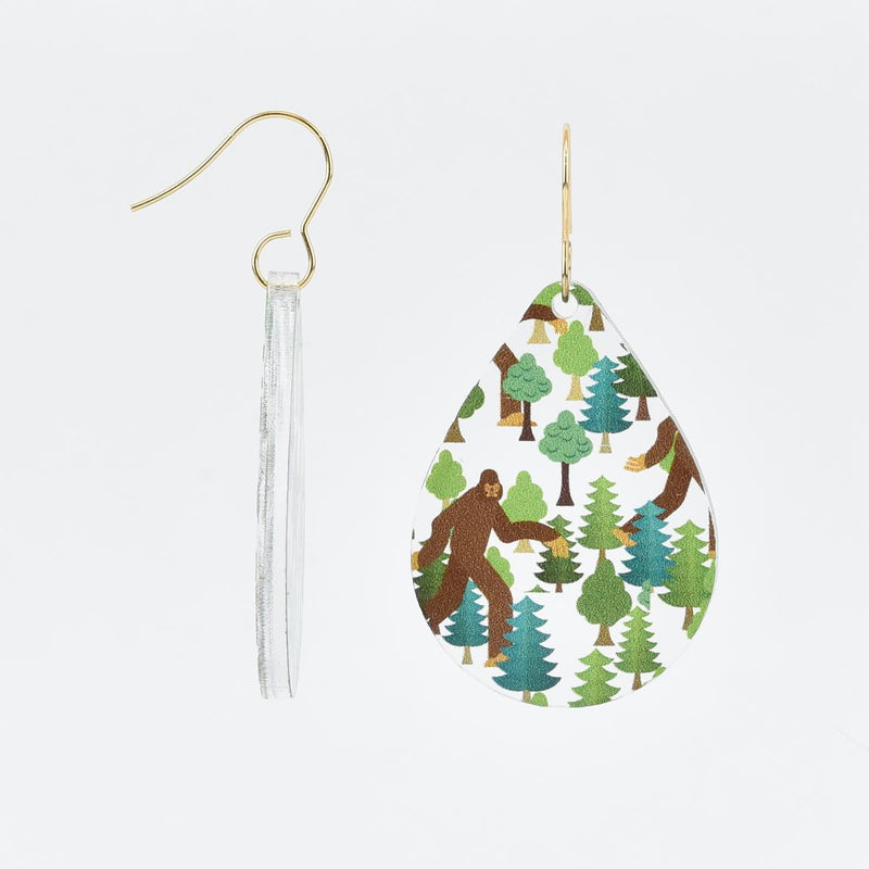 Load image into Gallery viewer, Bigfoot in the Forest Teardrop Acrylic Earring front and side
