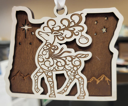 Ornament Oregon Reindeer Flourish Wood