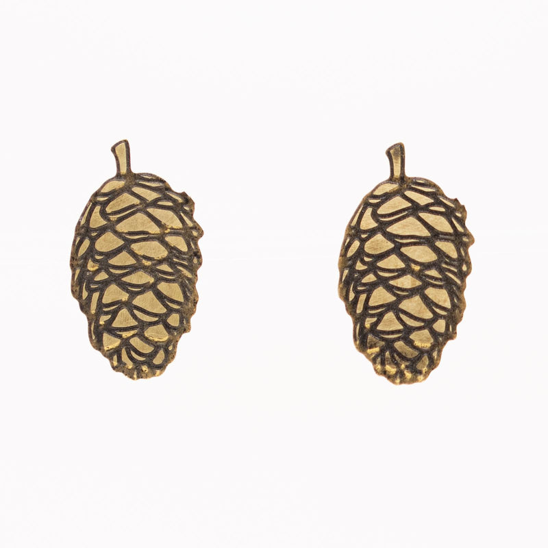 Load image into Gallery viewer, Pinecone Brass Stud Earrings
