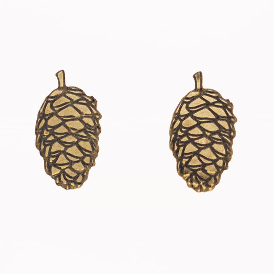 Pinecone Brass Stud Earrings