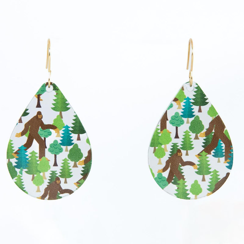 Load image into Gallery viewer, Bigfoot in the Forest Teardrop Acrylic Earrings
