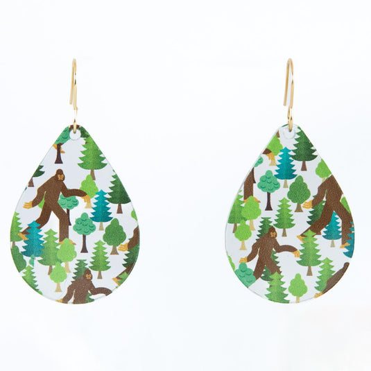 Bigfoot in the Forest Teardrop Acrylic Earrings