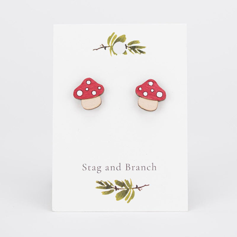 Load image into Gallery viewer, Red Mushroom Wooden Sud Earrings
