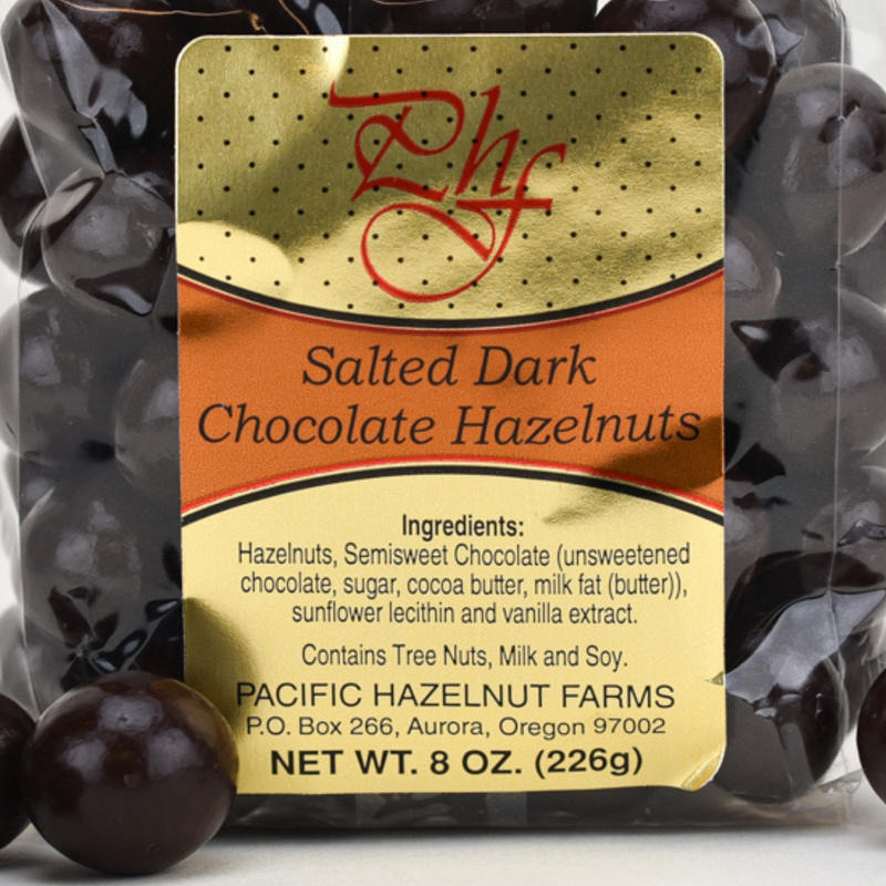 Load image into Gallery viewer, Pacific Hazelnut Farms Salted Dark Chocolate Hazelnuts Ingredients
