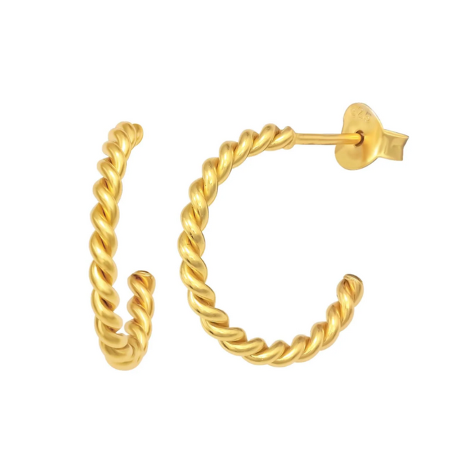 Gold Twisted Post Hoop Earrings