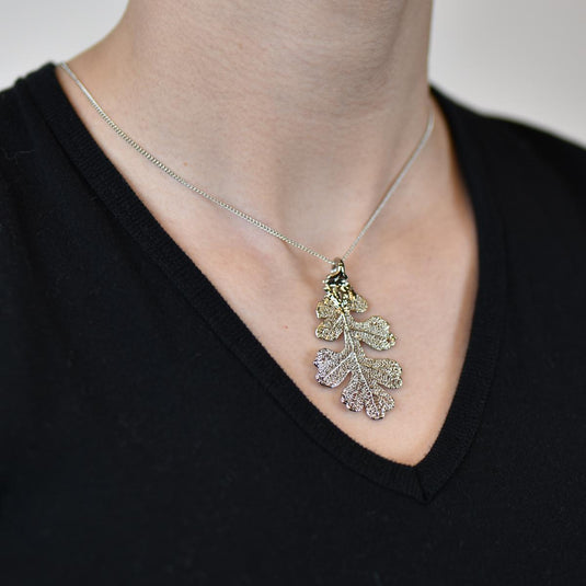 Preserved Silver Oak Leaf Necklace