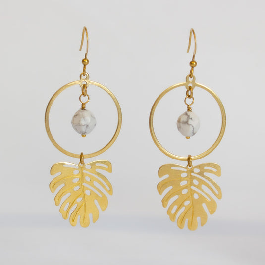 White Howlite Leaf Earrings