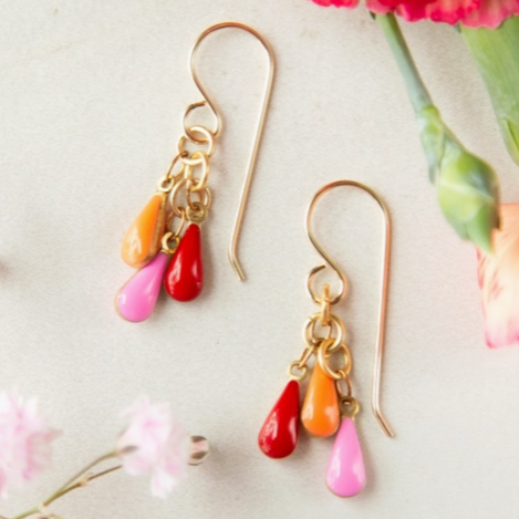 Load image into Gallery viewer, Red and Pink Teardrops Frankie Earrings
