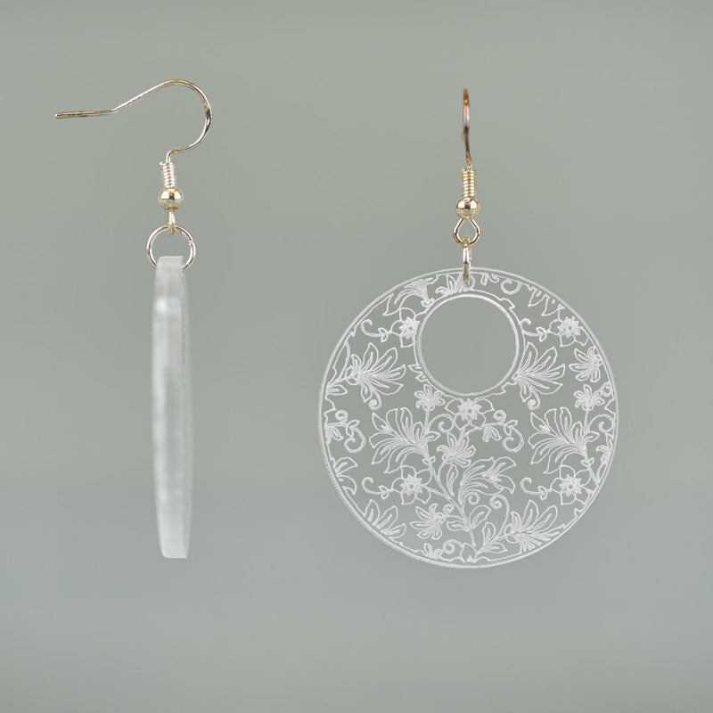 Load image into Gallery viewer, Damask Engraved Acrylic Earrings
