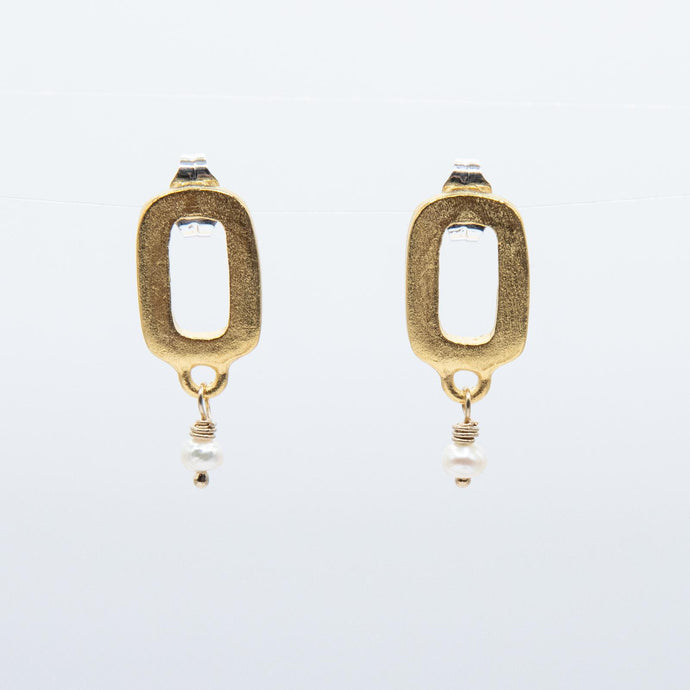 Gold Rectangle Drop Stud Earrings