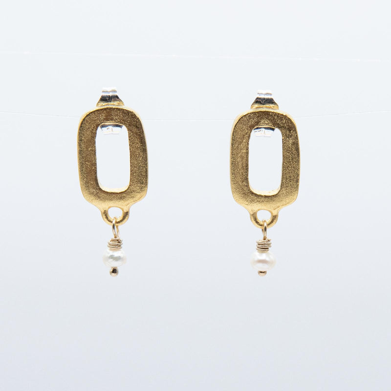 Load image into Gallery viewer, Gold Rectangle Drop Stud Earrings
