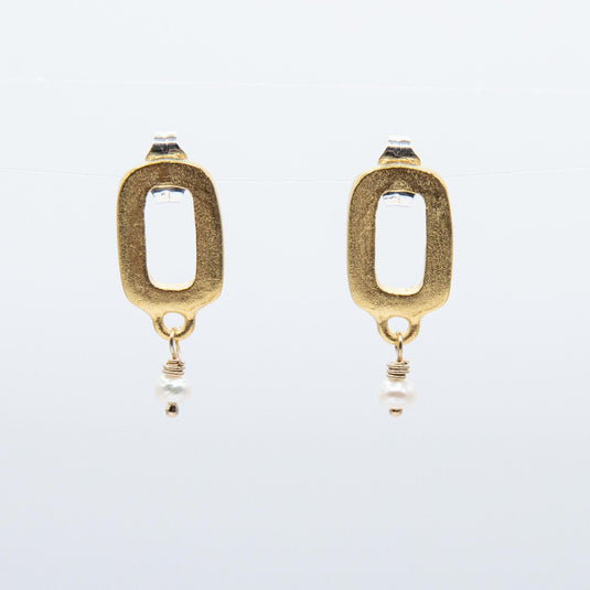 Gold Rectangle Drop Stud Earrings