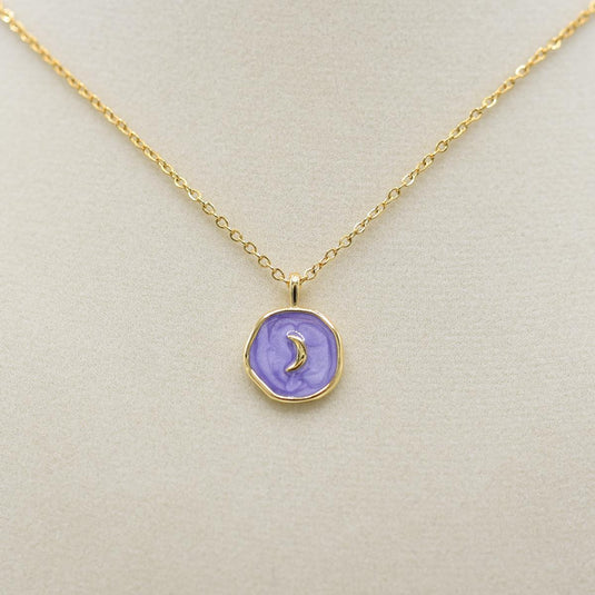 Moon On Purple Disk Necklace