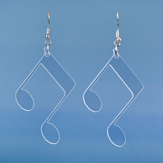 Music Note Clear Acrylic Earrings front