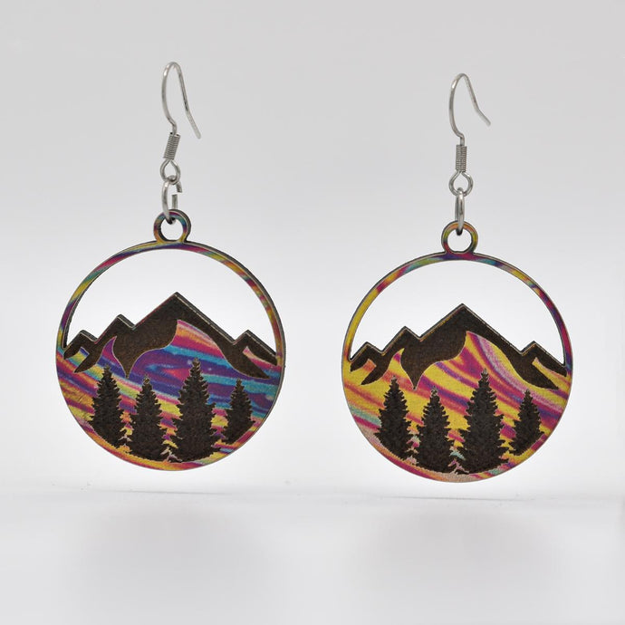 Rainbow Swirl Mountain Treeline Earrings