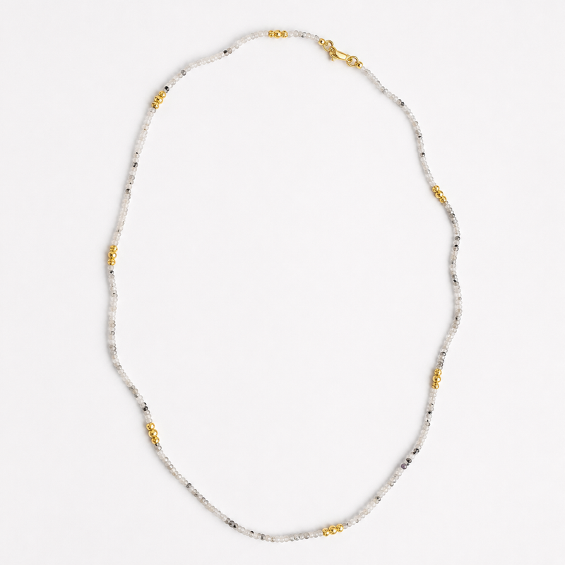 Load image into Gallery viewer, Tourmalinated Moonstone and Gold Vermeil Beaded Necklace
