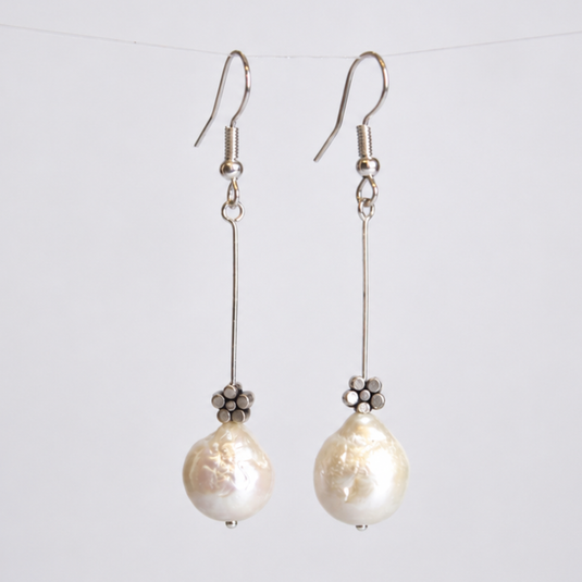 Freshwater Baroque Pearl Silver Dangle Earrings