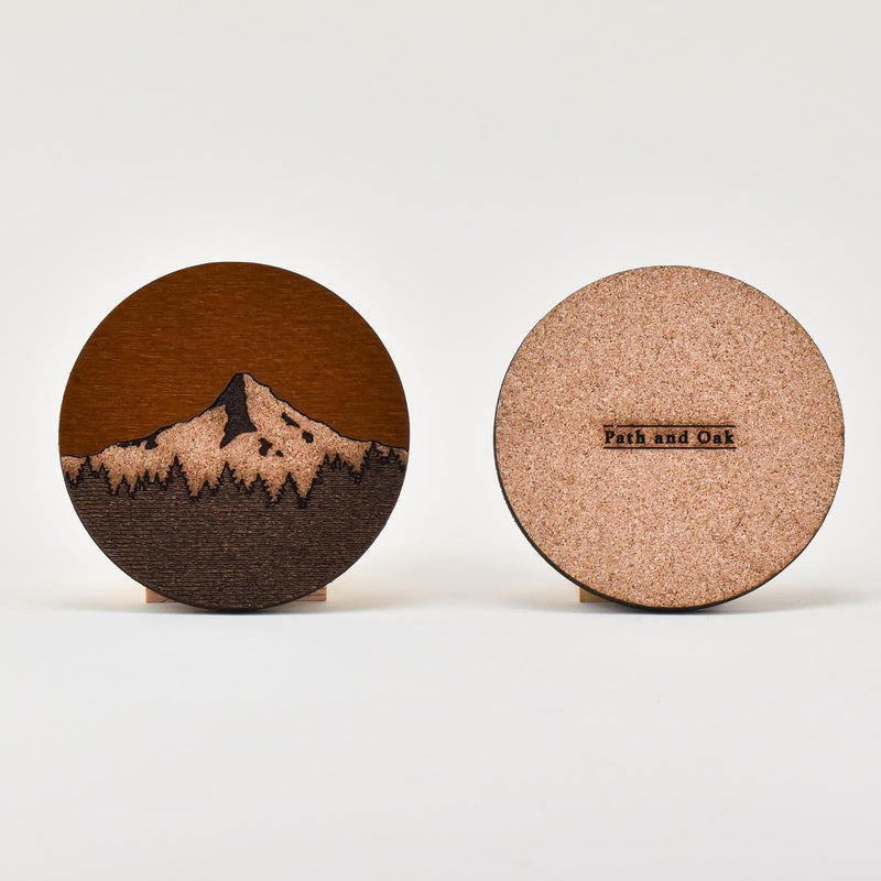 Load image into Gallery viewer, Path and Oak Dark Wood Mt Hood Coaster

