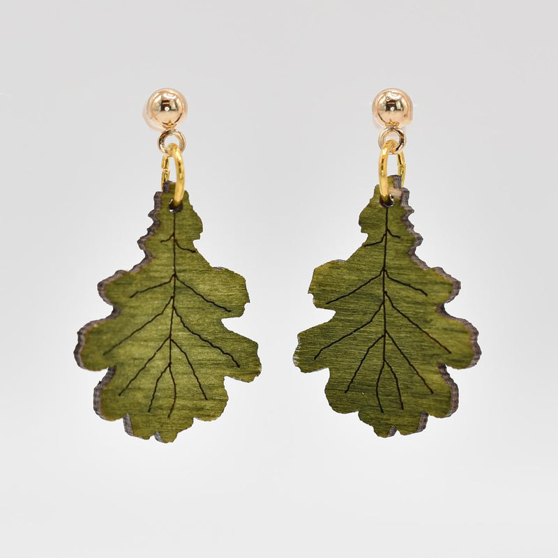 Load image into Gallery viewer, Oak Leaf Wooden Dangle Earrings
