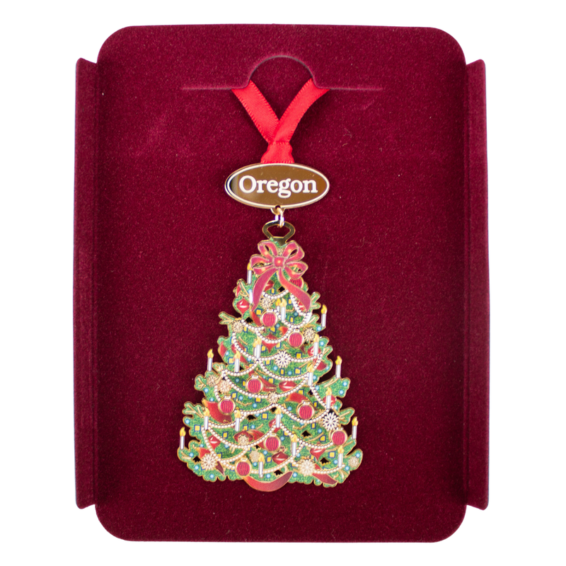 Load image into Gallery viewer, Festive Holiday Tree Gold Ornament
