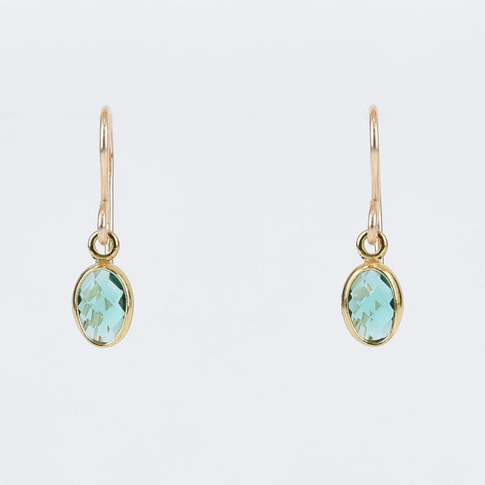 Tiny Oval Seafoam Crystal Gold Earrings