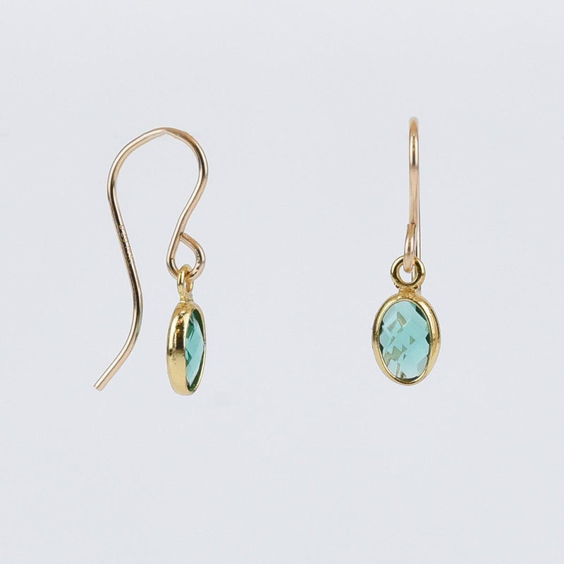 Load image into Gallery viewer, Tiny Oval Seafoam Crystal Gold Earrings
