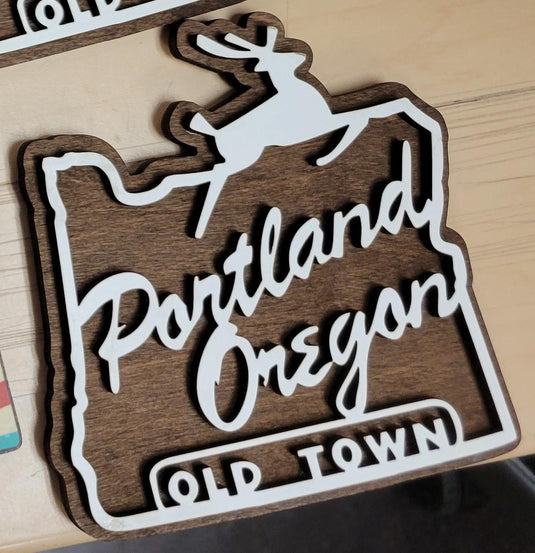 Magnet Portland Old Town Stag Sign Wood