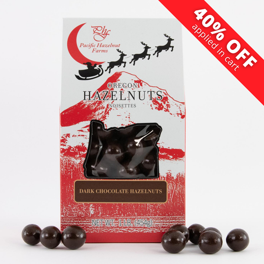 Pacific Hazelnut Farms Dark Chocolate Hazelnuts in Holiday Box, 16oz.