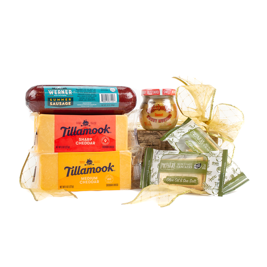 Tillamook Cheese Classics Gift Basket with Werner sausage and Tillamook Medium and Sharp cheddar