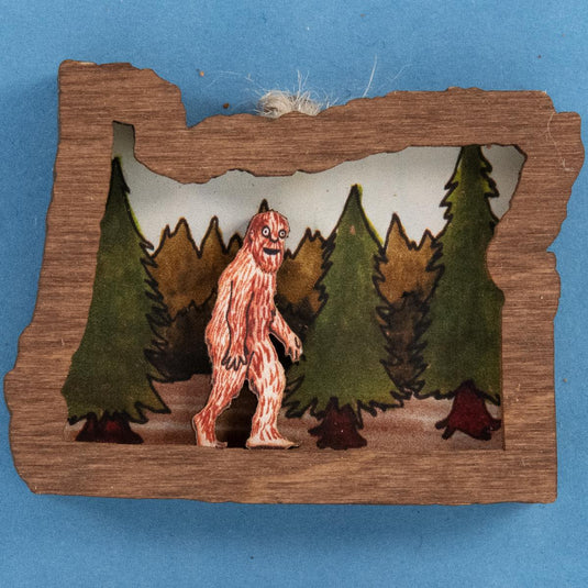 Oregon Sasquatch Diorama Wooden Ornament