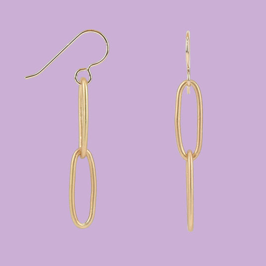 Gold Paperclip Chain Earrings front and side