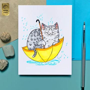 Welcome Rain Cat Card