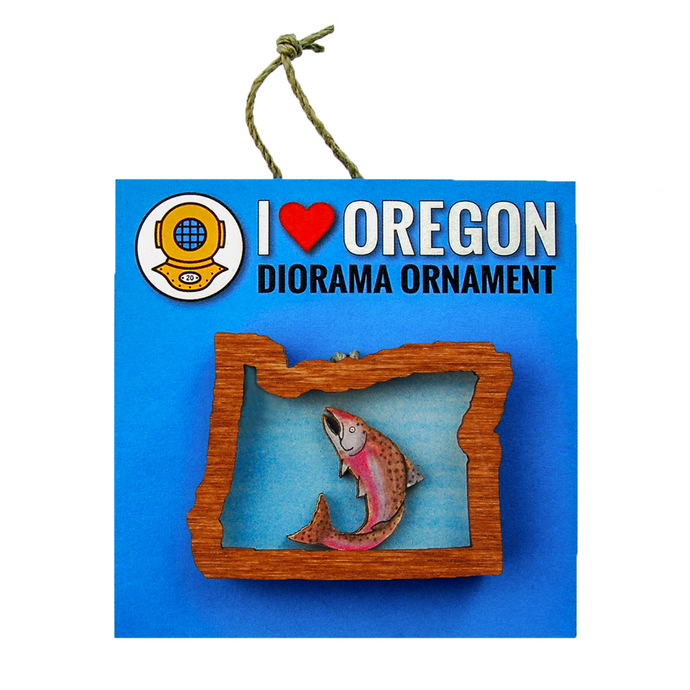 Oregon Salmon Diorama Wooden Ornament